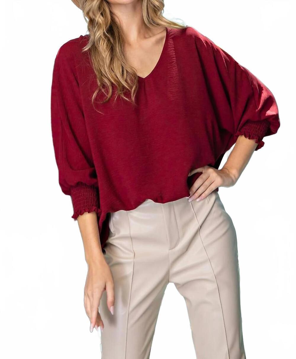 NEW EE:SOME v-neck long sleeve blouse in merlot